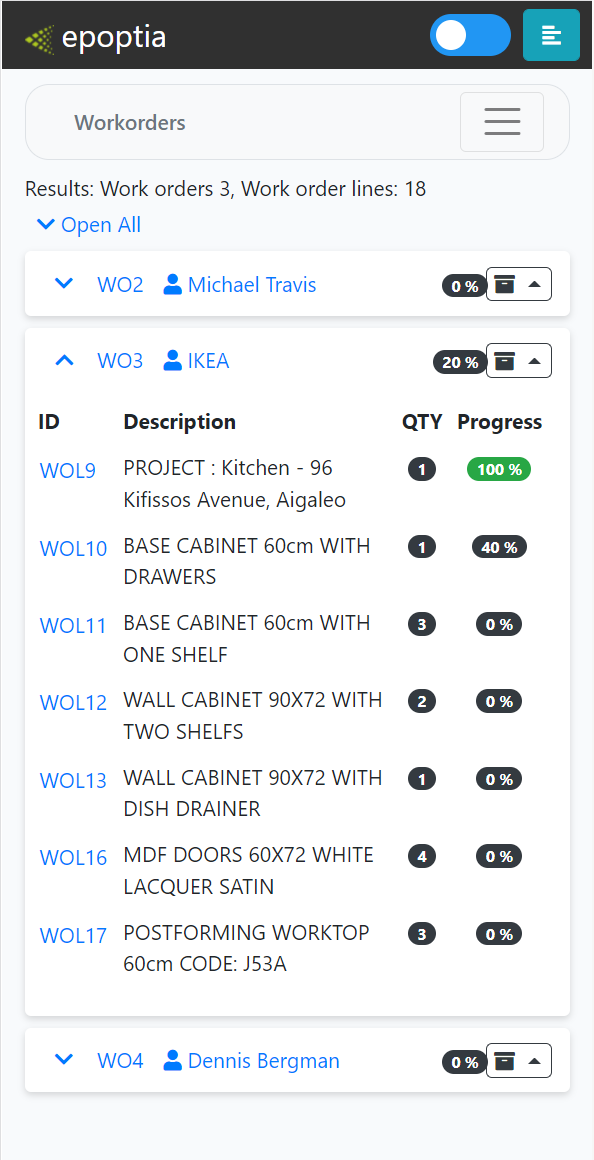 screenshot of Epoptia MES